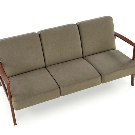 Canapea MILANO 3S, verde olive/nuc, stofa clasica/lemn, 175x77x77 cm