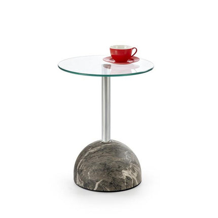 Masuta cafea ARIANA, transparent/gri cu efect de marmura, sticla/otel, 40x51 cm