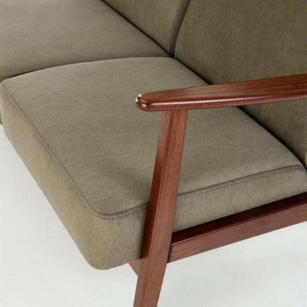 Canapea MILANO 3S, verde olive/nuc, stofa clasica/lemn, 175x77x77 cm