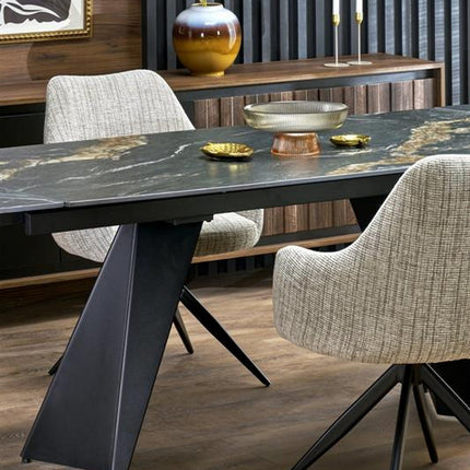 Masa extensibila ARMANI, negru cu efect de marmura/negru, piatra sinterizata/otel, 165-241x90x77 cm