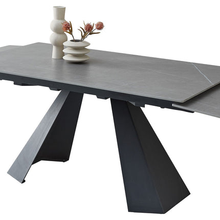 Masa extensibila MITCH, gri cu efect de marmura/negru, ceramica/metal, 160-240x90x76 cm