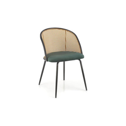 Scaun K508, verde inchis/negru, stofa catifelata/rattan sintetic, 54x57x78 cm