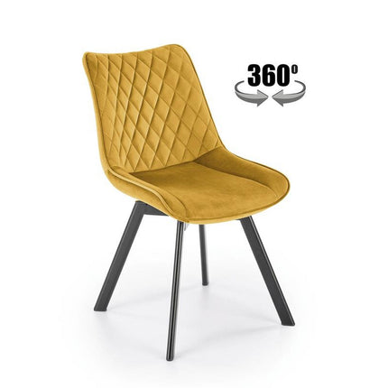 Scaun rotativ K520, galben/negru, stofa catifelata/metal, 45x63x80 cm
