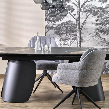 Masa extensibila FORUM, negru cu efect de marmura/negru, piatra sinterizata/otel, 180/260x90x76 cm