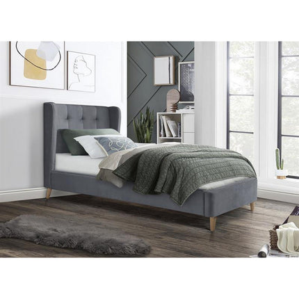 Pat 90x200 ESTELLA, gri, stofa catifelata, 102x219x113 cm