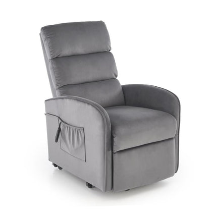 Fotoliu recliner MARONI, stofa catifelata gri - Bluvel 14, 62x92/165x103/84 cm