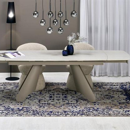 Masa extensibila SALIX, travertin/casmir, piatra sinterizata/otel, 180/260x90x76 cm