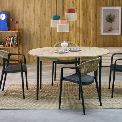 Masa extensibila PIVOT, stejar artisan/negru, PAL laminat/lemn, 102/142x102x75 cm