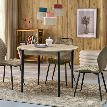 Masa extensibila PIVOT, stejar artisan/negru, PAL laminat/lemn, 102/142x102x75 cm