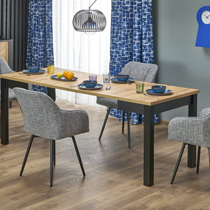Masa extensibila QUBIK, stejar artisan/negru, PAL laminat, 80/200x80x76 cm