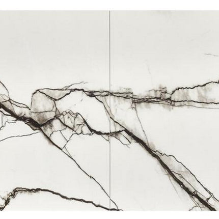 Masa extensibila LUCIANO, alb cu efect de marmura/negru, ceramica/sticla/otel, 180/230x90x76 cm
