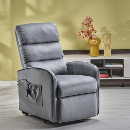 Fotoliu recliner MARONI, stofa catifelata gri - Bluvel 14, 62x92/165x103/84 cm