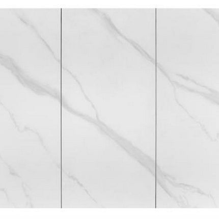 Masa extensibila PLATAN, alb cu efect de marmura/negru, piatra sinterizata/otel, 140/180x85x76 cm