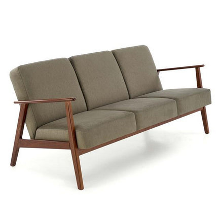 Canapea MILANO 3S, verde olive/nuc, stofa clasica/lemn, 175x77x77 cm