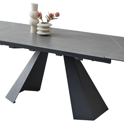 Masa extensibila MITCH, gri cu efect de marmura/negru, ceramica/metal, 160-240x90x76 cm