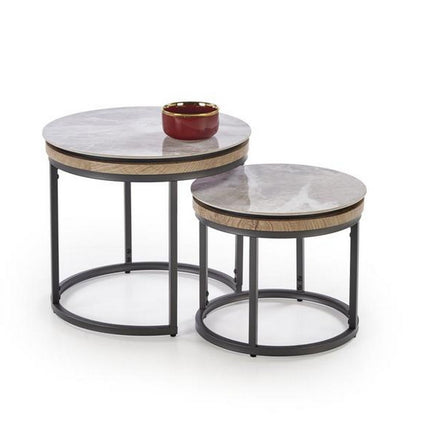Set 2 masute cafea ITAKA, gri cu efect de marmura/gri grafit