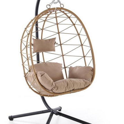 Balansoar gradina SNAKE, stejar/negru, ratan/otel, 90x100x191 cm