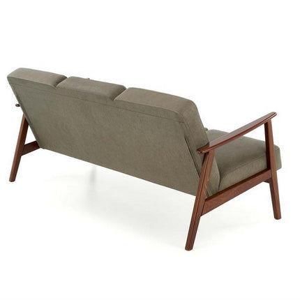 Canapea MILANO 3S, verde olive/nuc, stofa clasica/lemn, 175x77x77 cm