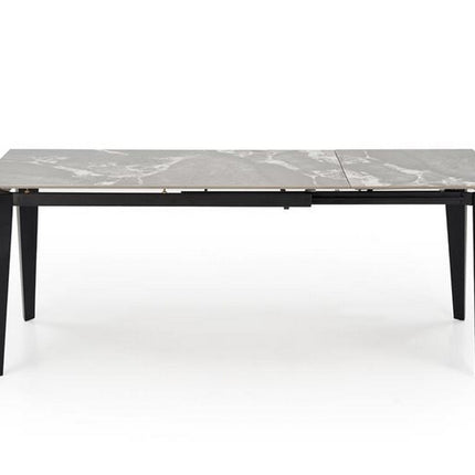 Masa extensibila FELIX, gri cu efect de marmura/negru, piatra sinterizata/metal, 141-201x81x76 cm
