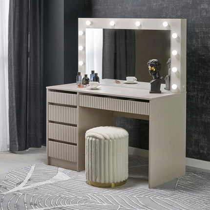 Masa de toaleta HOLLYWOOD 2 XL, casmir, PAL laminat, cu oglinda si iluminare LED, 120x55x140 cm