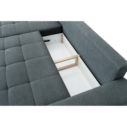 Coltar extensibil ADRIA, stofa catifelata gri - Monolith 92, cu lada depozitare, 310x213x88 cm