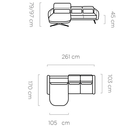 Coltar BARILLO S, personalizabil, cu reglaj electric si tetiere reglabile, 261x170x97 cm