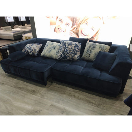 Canapea TIGA, stofa catifelata albastru - Salvador 11, cu reglaj electric, 302x136x88/72 cm