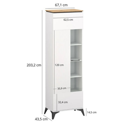 Vitrina VELUTTO, alb/stejar, PAL, cu iluminare LED, 67x44x203 cm
