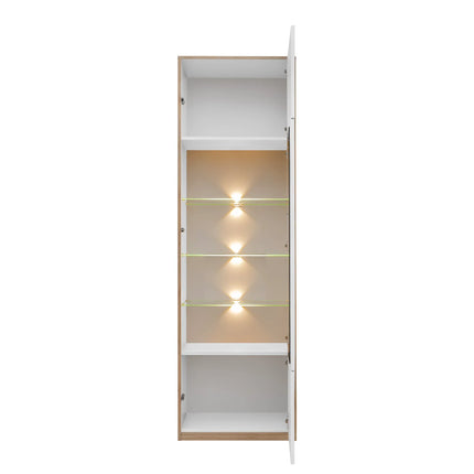 Vitrina pentru living COMPLEX, alb, PAL laminat, cu iluminare LED, 60x40x196 cm