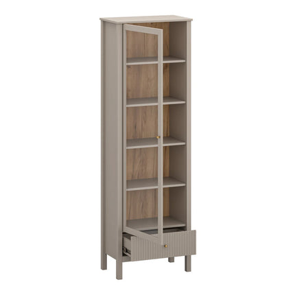 Vitrina pentru living KLEO, taupe, PAL laminat, cu iluminare LED, 65x37x201 cm