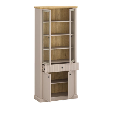 Vitrina IDELLO, taupe/stejar, PAL laminat, cu iluminare LED, 93x39x206 cm