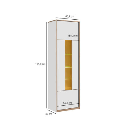 Vitrina pentru living COMPLEX, alb, PAL laminat, cu iluminare LED, 60x40x196 cm