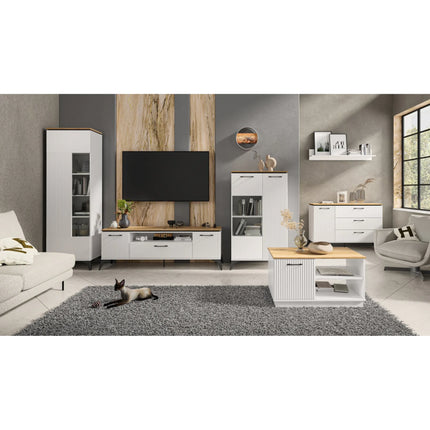 Comoda TV sufragerie VELUTTO, alb/stejar, PAL, 175x44x56 cm