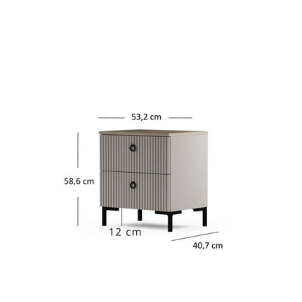 Noptiera cu sertare DOMINICA, grej/stejar, PAL laminat, 54x41x59 cm