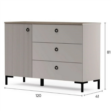 Comoda pentru living DOMINICA, grej/stejar, PAL laminat, 120x41x81 cm