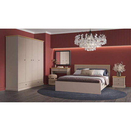 Dulap haine cu rafturi si sertare IDELLO, taupe/stejar, PAL, 180x62x207 cm