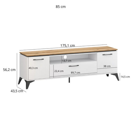 Comoda TV sufragerie VELUTTO, alb/stejar, PAL, 175x44x56 cm