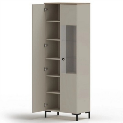 Vitrina pentru living DOMINICA, grej/stejar, PAL laminat, cu iluminare LED, 70x41x199 cm