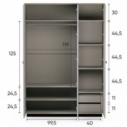 Dulap modern dormitor DOMINICA, grej/stejar, PAL laminat, 153x60x218 cm