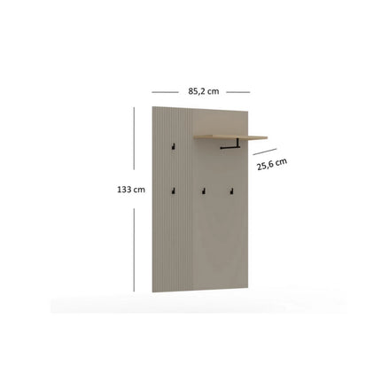 Cuier de perete hol DOMINICA, grej/stejar, PAL laminat, 85x26x133 cm