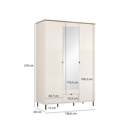 Dulap dormitor oglinda EVO, casmir/stejar, PAL laminat, 139x60x210 cm