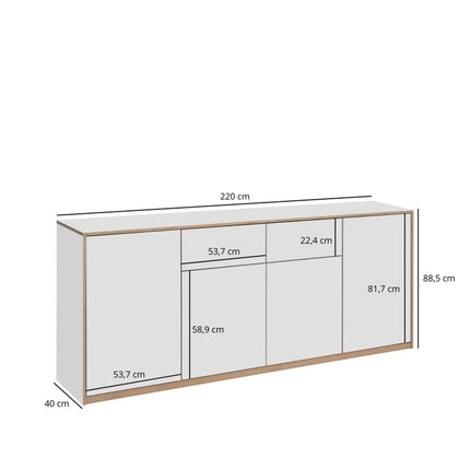Comoda pentru living COMPLEX, alb, PAL laminat, 220x40x89 cm
