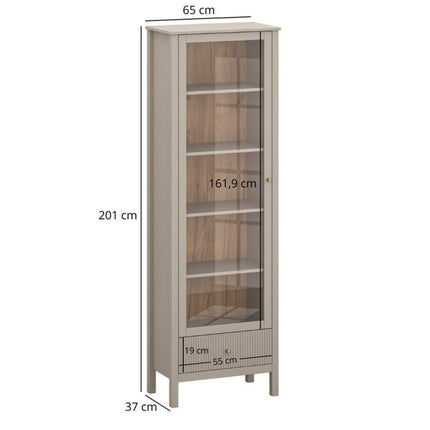 Vitrina pentru living KLEO, taupe, PAL laminat, cu iluminare LED, 65x37x201 cm
