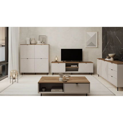 Comoda tv sufragerie EVO, casmir/stejar, PAL laminat, 183x40x55 cm