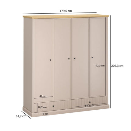 Dulap haine cu rafturi si sertare IDELLO, taupe/stejar, PAL, 180x62x207 cm