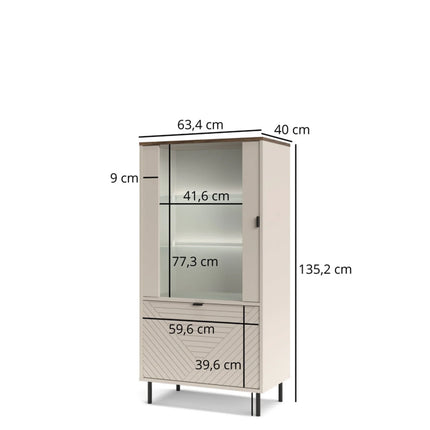 Vitrina living EVO, casmir, PAL laminat, cu iluminare LED, 69x40x136 cm