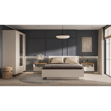 Noptiera pentru dormitor EVO, casmir/stejar, PAL laminat, 64x40x52 cm