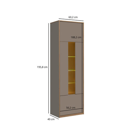 Vitrina pentru living COMPLEX, gri, PAL laminat, cu iluminare LED, 60x40x196 cm