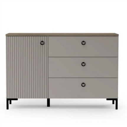 Comoda pentru living DOMINICA, grej/stejar, PAL laminat, 120x41x81 cm