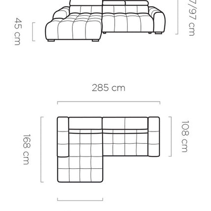 Coltar BULL S, personalizabil, cu reglaj electric si tetiere reglabile, 285x168x97 cm